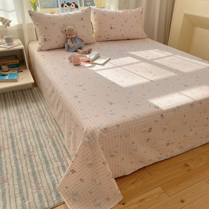 91家纺网 家纺一手货源 找家纺 六巷胡同 2026新款40支全棉13070卡通单品床单 卡哇伊猫咪