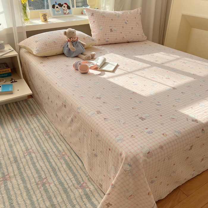 91家纺网 家纺一手货源 找家纺 六巷胡同 2026新款40支全棉13070卡通单品床单 卡哇伊猫咪