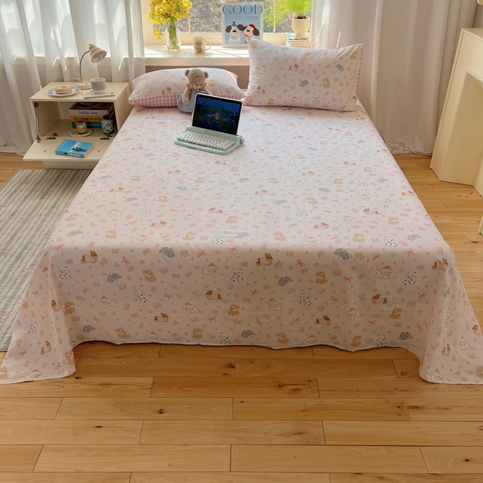 91家纺网 家纺一手货源 找家纺 六巷胡同 2026新款40支全棉13070卡通单品床单 浪漫碎花犬