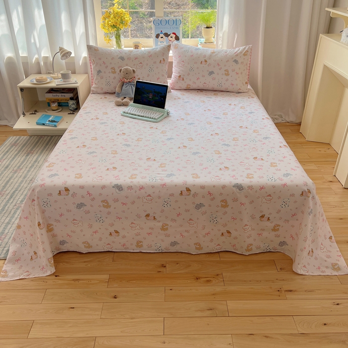 91家纺网 家纺一手货源 找家纺 六巷胡同 2026新款40支全棉13070卡通单品床单 浪漫碎花犬