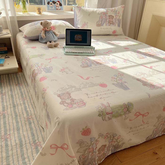 六巷胡同 2026新款40支全棉13070卡通单品床单 秘境花园熊