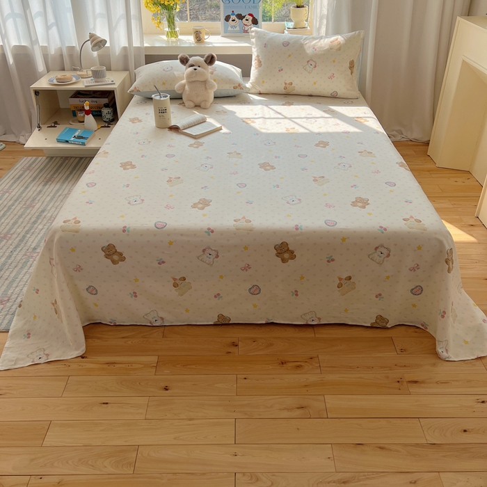 91家纺网 家纺一手货源 找家纺 六巷胡同 2026新款40支全棉13070卡通单品床单 奶油甜心熊