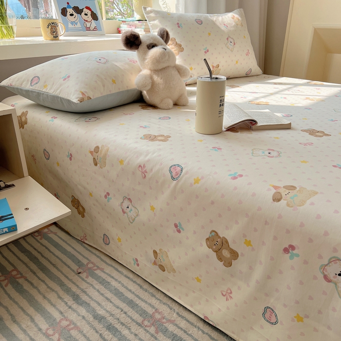 91家纺网 家纺一手货源 找家纺 六巷胡同 2026新款40支全棉13070卡通单品床单 奶油甜心熊