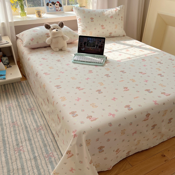 六巷胡同 2026新款40支全棉13070卡通单品床单 派对害羞狗
