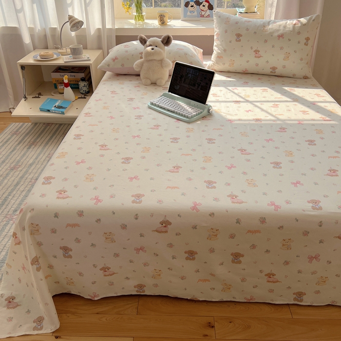 91家纺网 家纺一手货源 找家纺 六巷胡同 2026新款40支全棉13070卡通单品床单 派对害羞狗