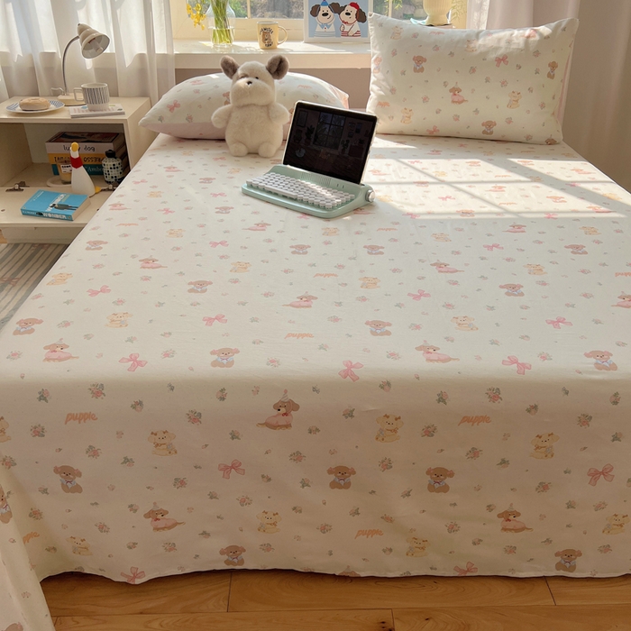 91家纺网 家纺一手货源 找家纺 六巷胡同 2026新款40支全棉13070卡通单品床单 派对害羞狗