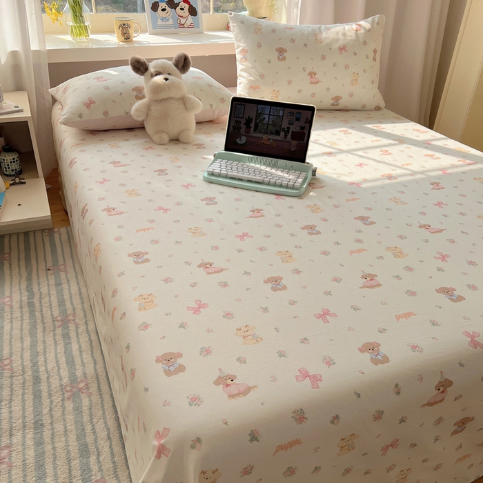 91家纺网 家纺一手货源 找家纺 六巷胡同 2026新款40支全棉13070卡通单品床单 派对害羞狗