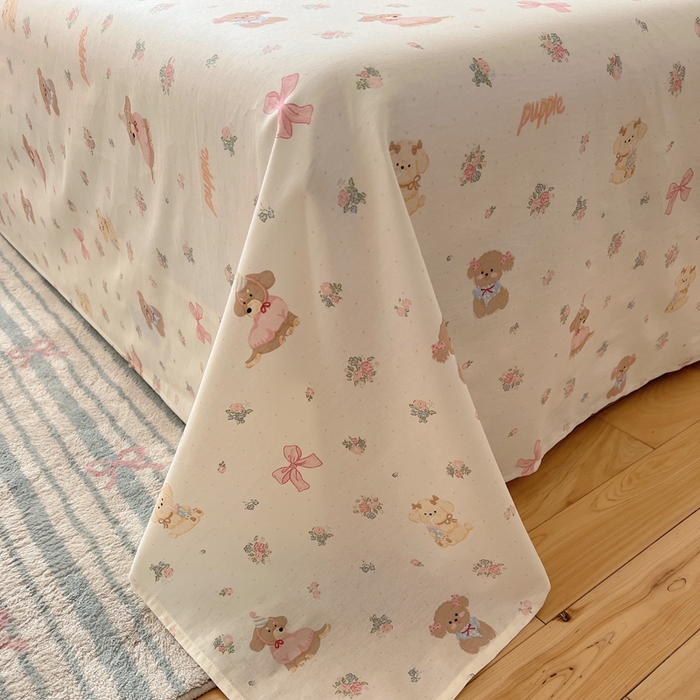 91家纺网 家纺一手货源 找家纺 六巷胡同 2026新款40支全棉13070卡通单品床单 派对害羞狗