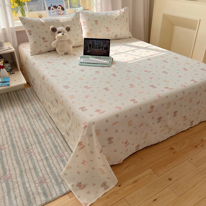 91家纺网 家纺一手货源 找家纺 六巷胡同 2026新款40支全棉13070卡通单品床单 派对害羞狗