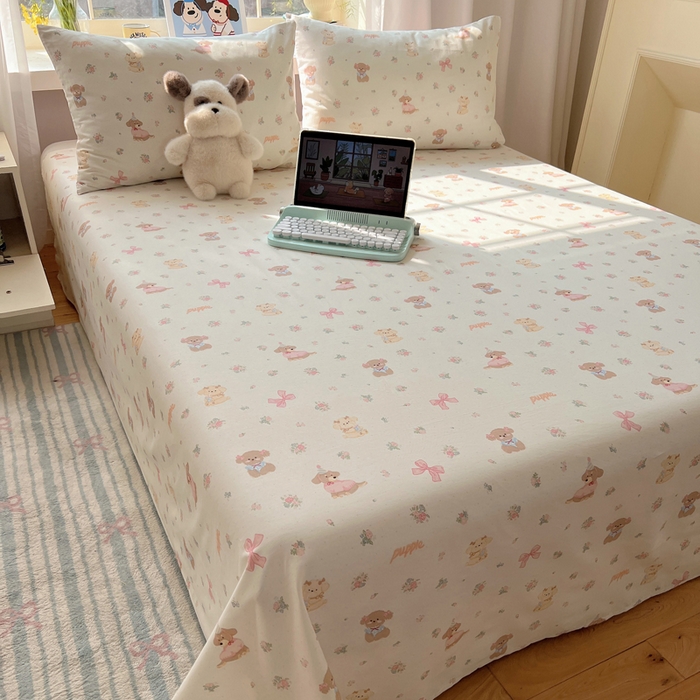 91家纺网 家纺一手货源 找家纺 六巷胡同 2026新款40支全棉13070卡通单品床单 派对害羞狗