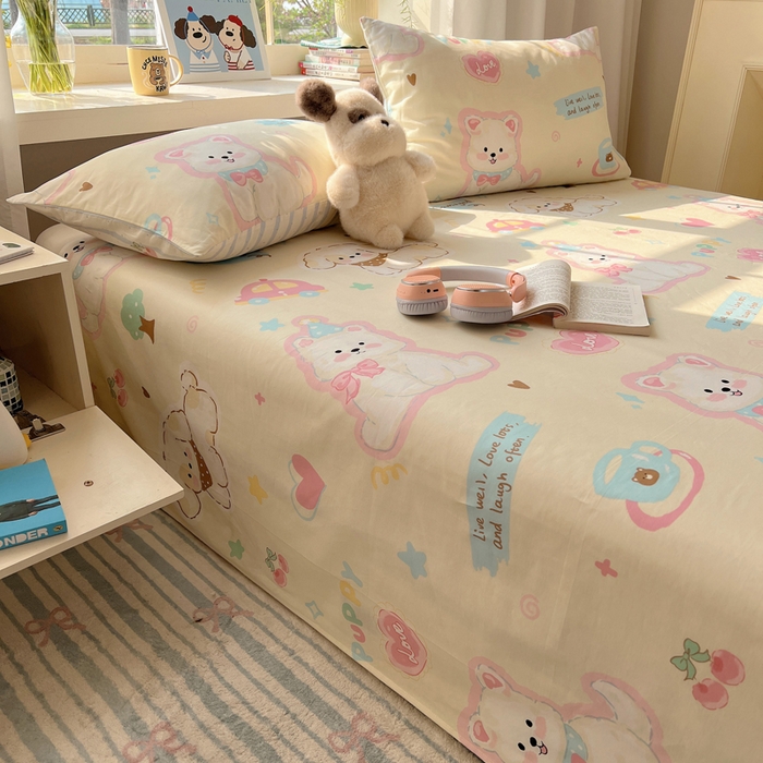 91家纺网 家纺一手货源 找家纺 六巷胡同 2026新款40支全棉13070卡通单品床单 泡芙萌趣狗