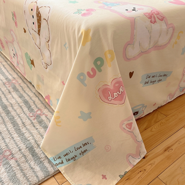 91家纺网 家纺一手货源 找家纺 六巷胡同 2026新款40支全棉13070卡通单品床单 泡芙萌趣狗