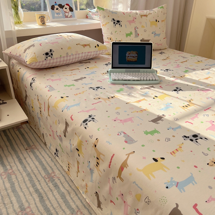 91家纺网 家纺一手货源 找家纺 六巷胡同 2026新款40支全棉13070卡通单品床单 趣味斑点狗