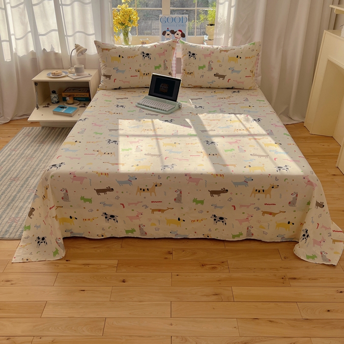 91家纺网 家纺一手货源 找家纺 六巷胡同 2026新款40支全棉13070卡通单品床单 趣味斑点狗