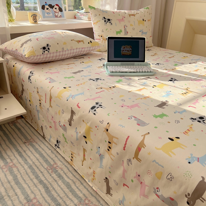 91家纺网 家纺一手货源 找家纺 六巷胡同 2026新款40支全棉13070卡通单品床单 趣味斑点狗