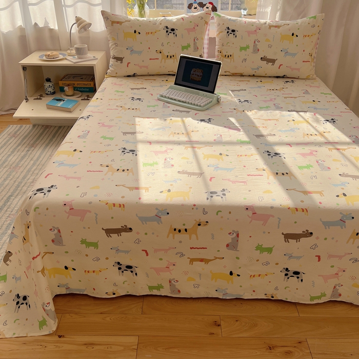 91家纺网 家纺一手货源 找家纺 六巷胡同 2026新款40支全棉13070卡通单品床单 趣味斑点狗