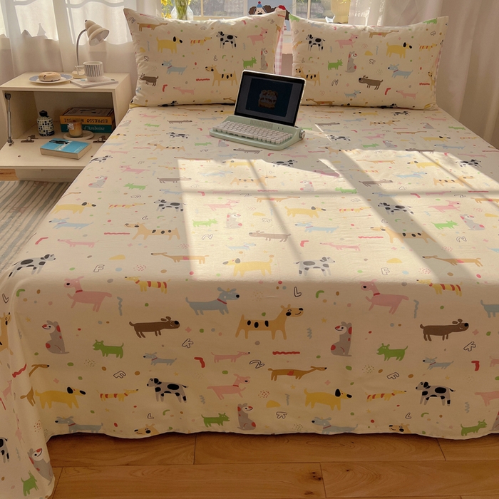 91家纺网 家纺一手货源 找家纺 六巷胡同 2026新款40支全棉13070卡通单品床单 趣味斑点狗