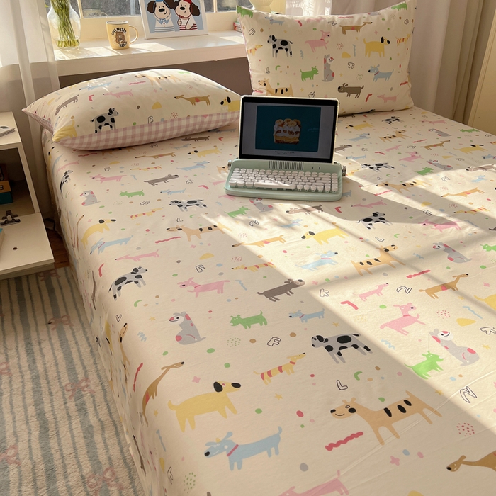 91家纺网 家纺一手货源 找家纺 六巷胡同 2026新款40支全棉13070卡通单品床单 趣味斑点狗