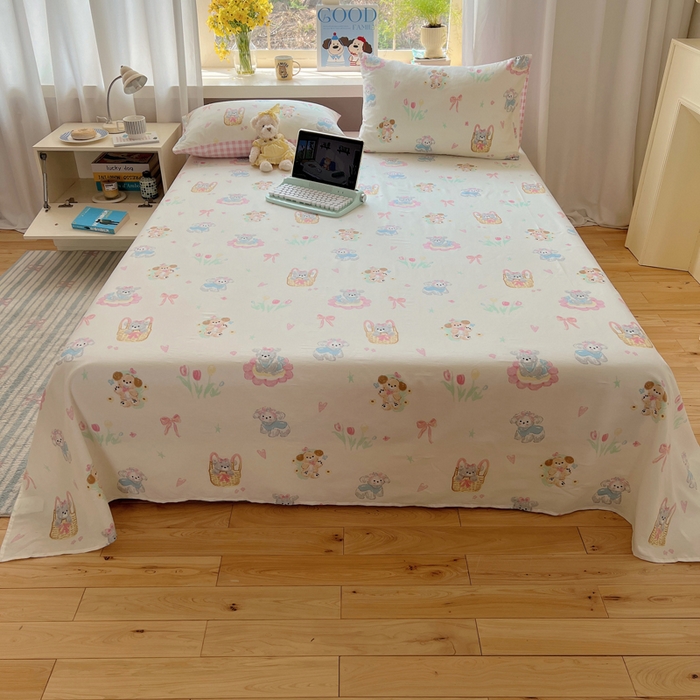 91家纺网 家纺一手货源 找家纺 六巷胡同 2026新款40支全棉13070卡通单品床单 郁金香狗狗