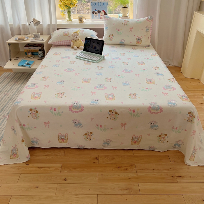 91家纺网 家纺一手货源 找家纺 六巷胡同 2026新款40支全棉13070卡通单品床单 郁金香狗狗