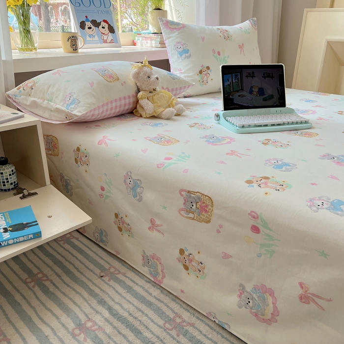 91家纺网 家纺一手货源 找家纺 六巷胡同 2026新款40支全棉13070卡通单品床单 郁金香狗狗