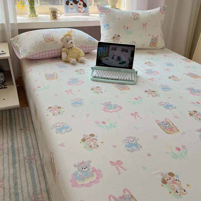 91家纺网 家纺一手货源 找家纺 六巷胡同 2026新款40支全棉13070卡通单品床单 郁金香狗狗