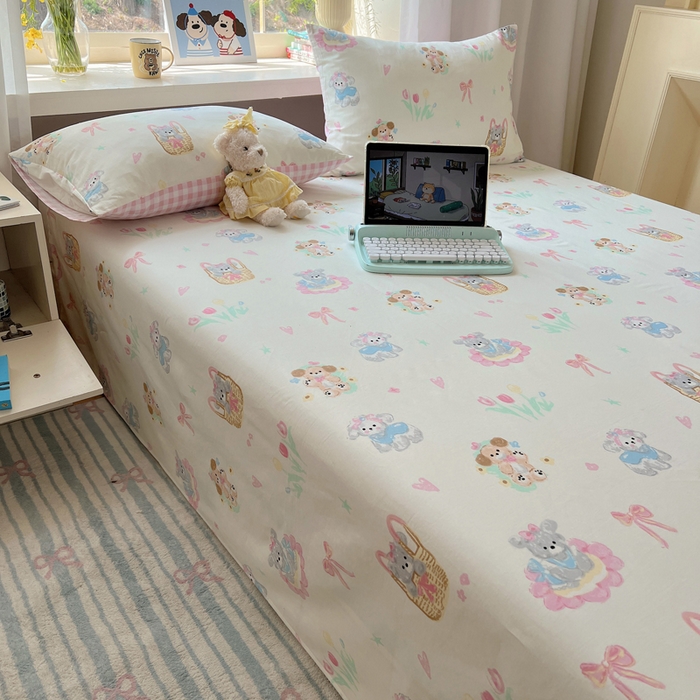 91家纺网 家纺一手货源 找家纺 六巷胡同 2026新款40支全棉13070卡通单品床单 郁金香狗狗