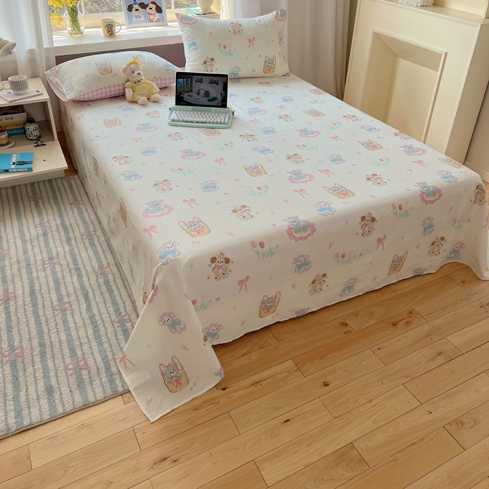 91家纺网 家纺一手货源 找家纺 六巷胡同 2026新款40支全棉13070卡通单品床单 郁金香狗狗