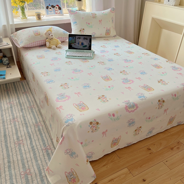 91家纺网 家纺一手货源 找家纺 六巷胡同 2026新款40支全棉13070卡通单品床单 郁金香狗狗