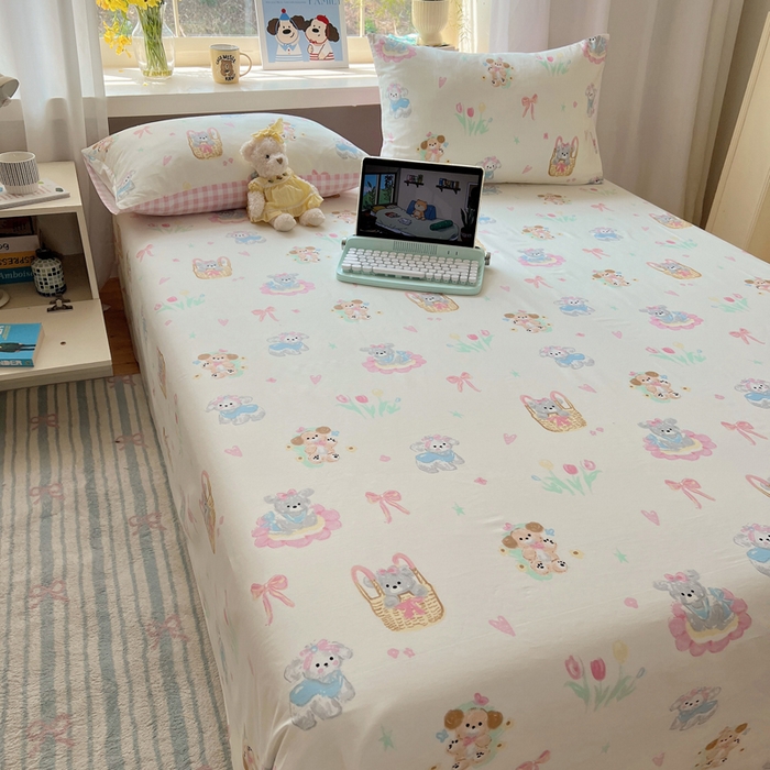 91家纺网 家纺一手货源 找家纺 六巷胡同 2026新款40支全棉13070卡通单品床单 郁金香狗狗