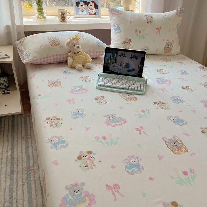 91家纺网 家纺一手货源 找家纺 六巷胡同 2026新款40支全棉13070卡通单品床单 郁金香狗狗