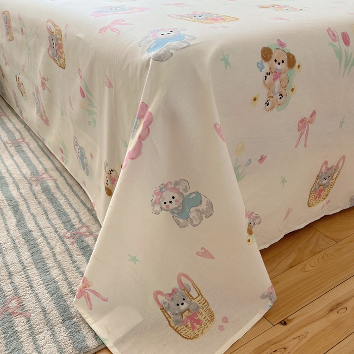 91家纺网 家纺一手货源 找家纺 六巷胡同 2026新款40支全棉13070卡通单品床单 郁金香狗狗