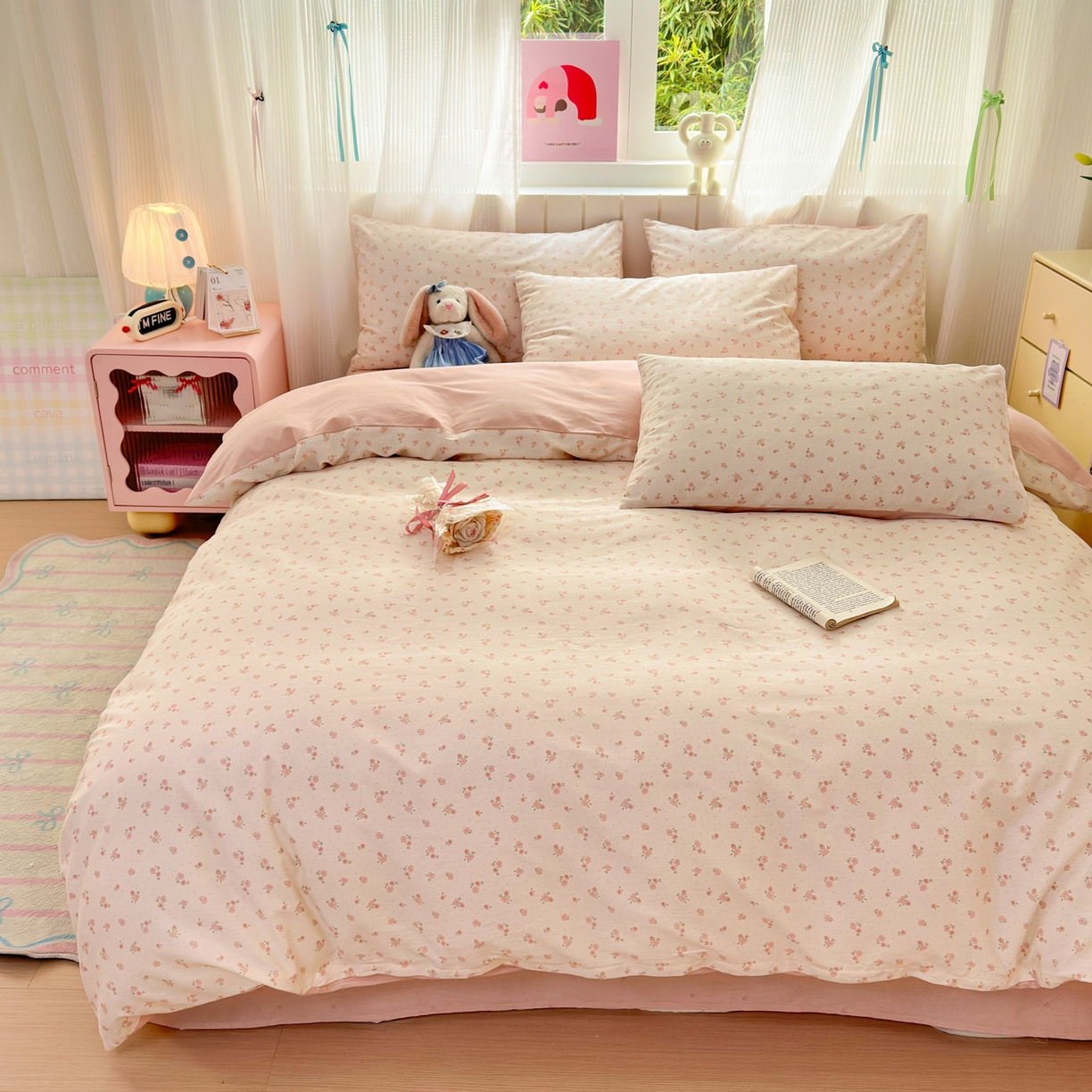 91家纺网 家纺一手货源 找家纺 清雅福 2026春夏新款INS小清新40支全棉13372四件套第一批 春之约定