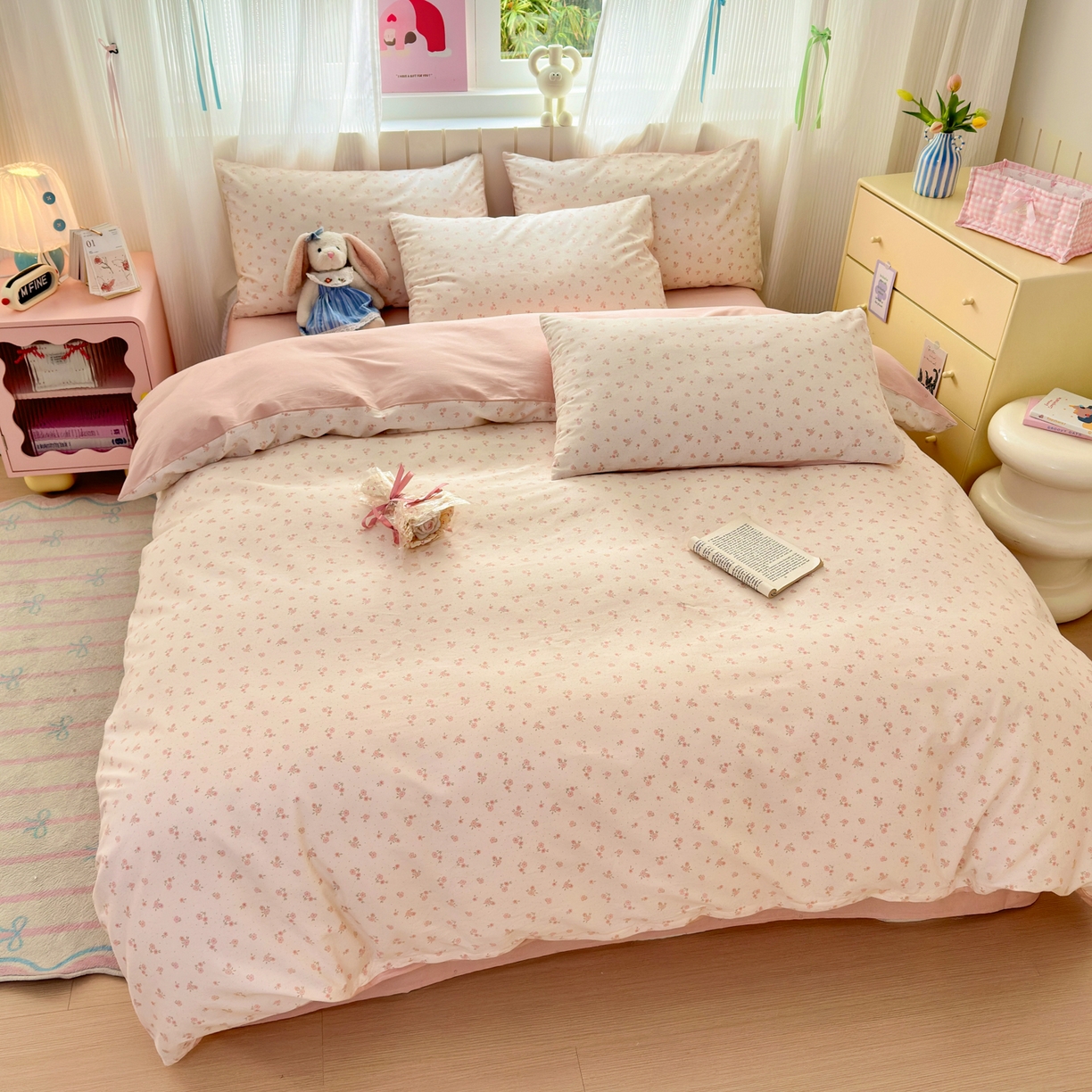 91家纺网 家纺一手货源 找家纺 清雅福 2026春夏新款INS小清新40支全棉13372四件套第一批 春之约定