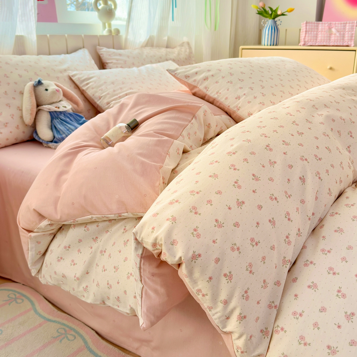 91家纺网 家纺一手货源 找家纺 清雅福 2026春夏新款INS小清新40支全棉13372四件套第一批 春之约定