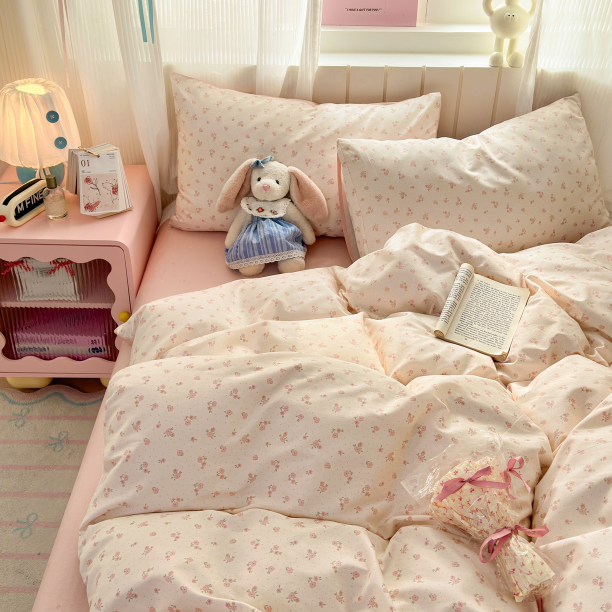 91家纺网 家纺一手货源 找家纺 清雅福 2026春夏新款INS小清新40支全棉13372四件套第一批 春之约定