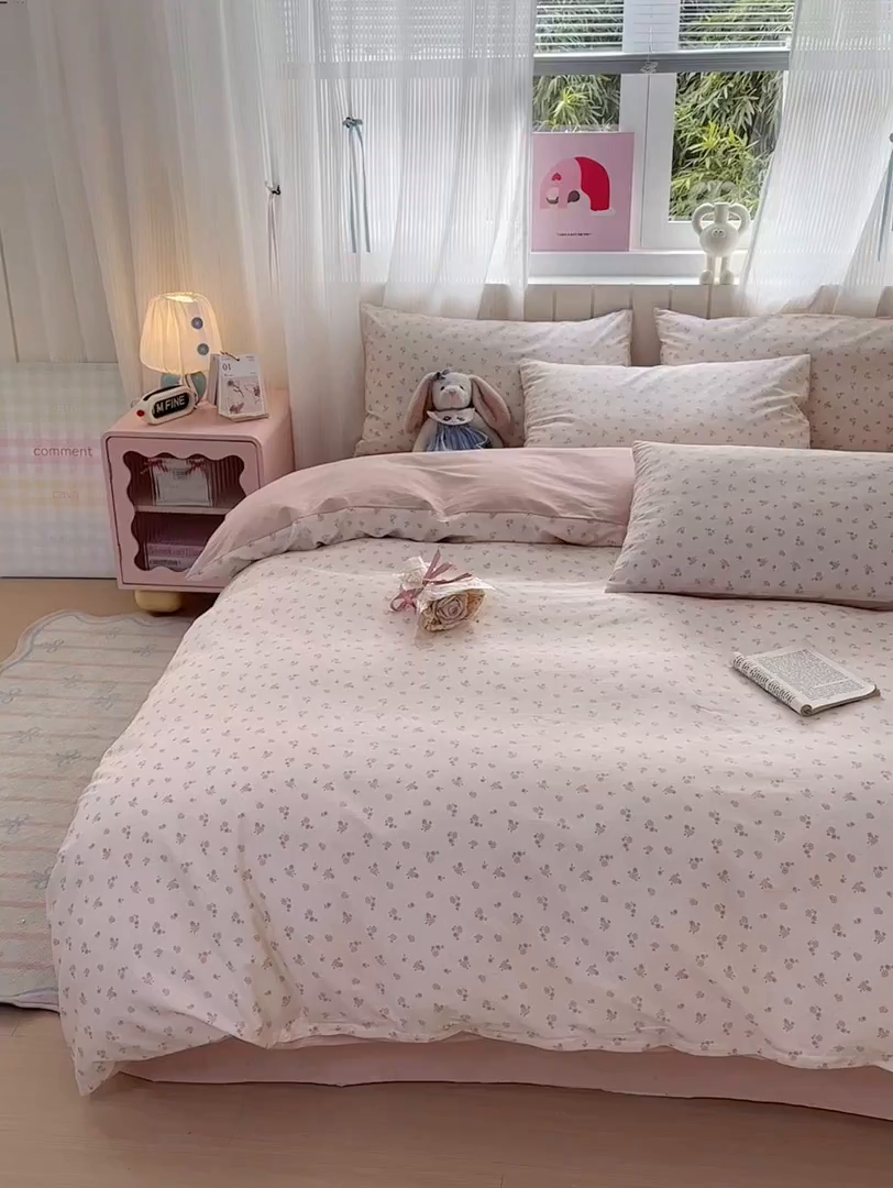 91家纺网 家纺一手货源 找家纺 清雅福 2026春夏新款INS小清新40支全棉13372四件套第一批 春之约定