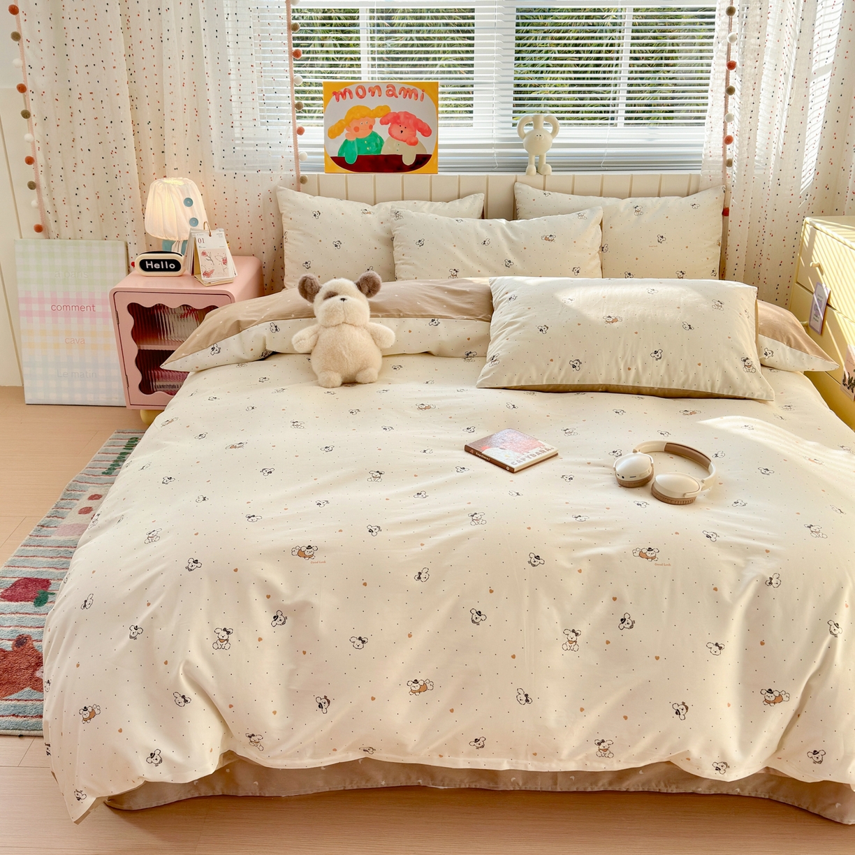 91家纺网 家纺一手货源 找家纺 清雅福 2026春夏新款INS小清新40支全棉13372四件套第一批 点点小狗