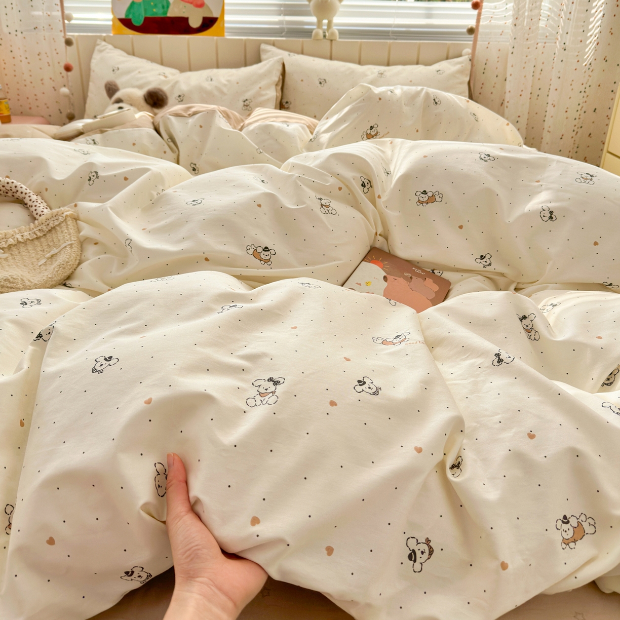 91家纺网 家纺一手货源 找家纺 清雅福 2026春夏新款INS小清新40支全棉13372四件套第一批 点点小狗