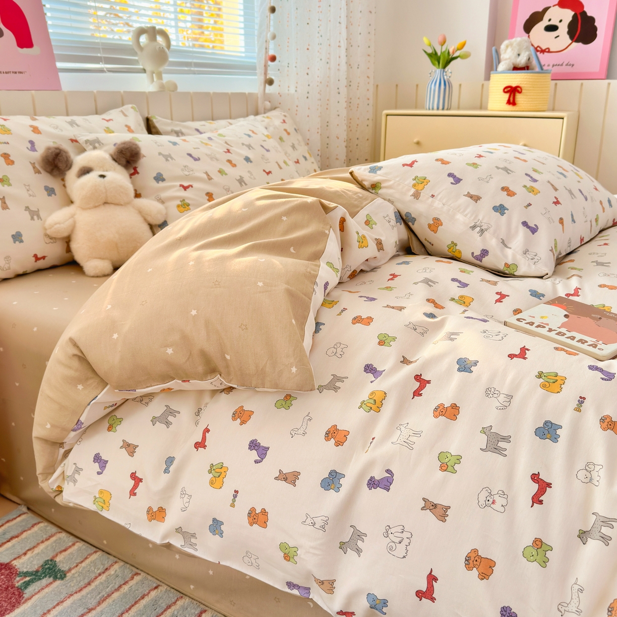 91家纺网 家纺一手货源 找家纺 清雅福 2026春夏新款INS小清新40支全棉13372四件套第一批 动物聚会