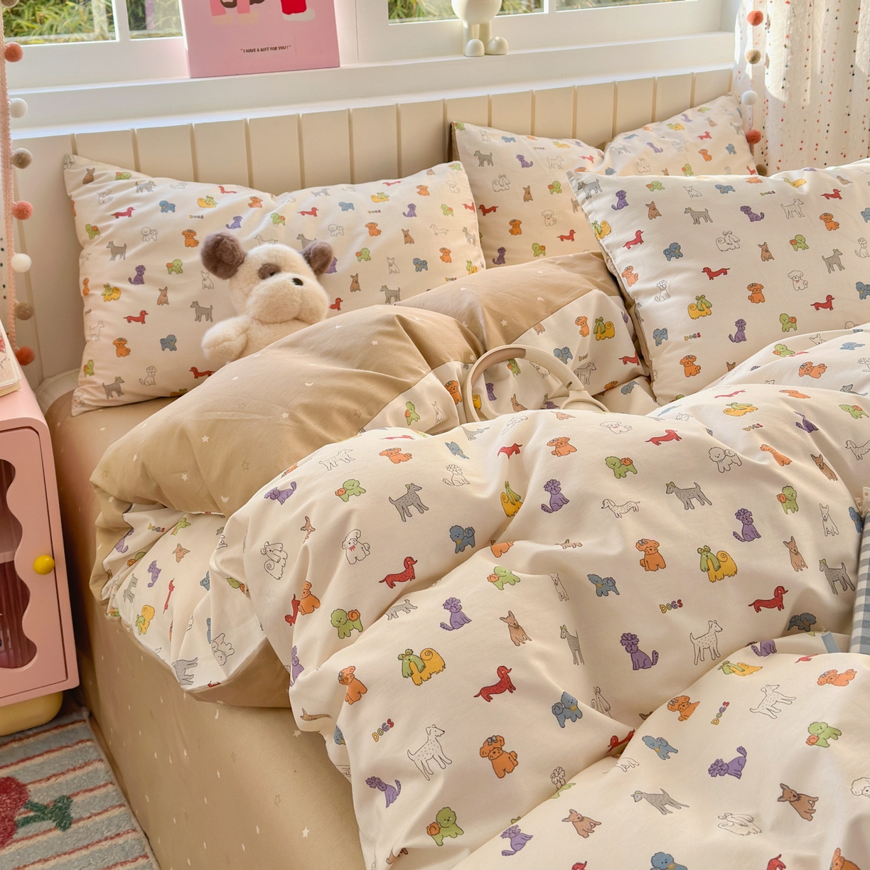 91家纺网 家纺一手货源 找家纺 清雅福 2026春夏新款INS小清新40支全棉13372四件套第一批 动物聚会