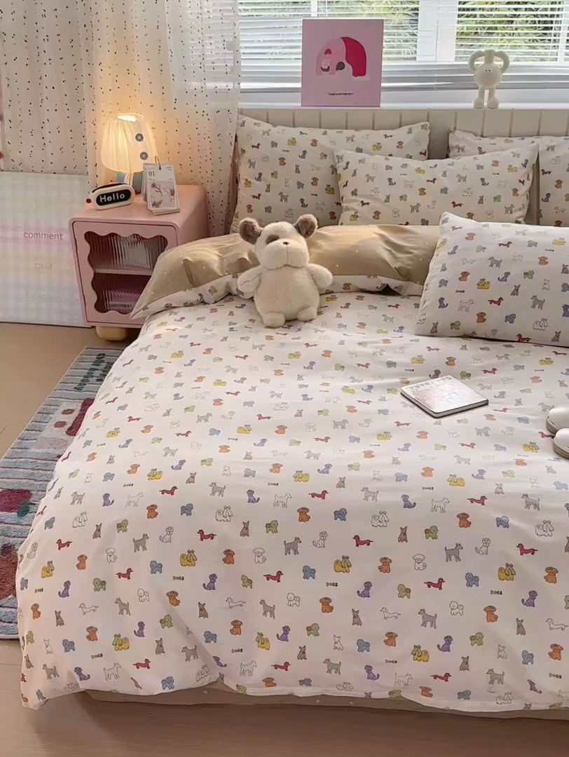 91家纺网 家纺一手货源 找家纺 清雅福 2026春夏新款INS小清新40支全棉13372四件套第一批 动物聚会