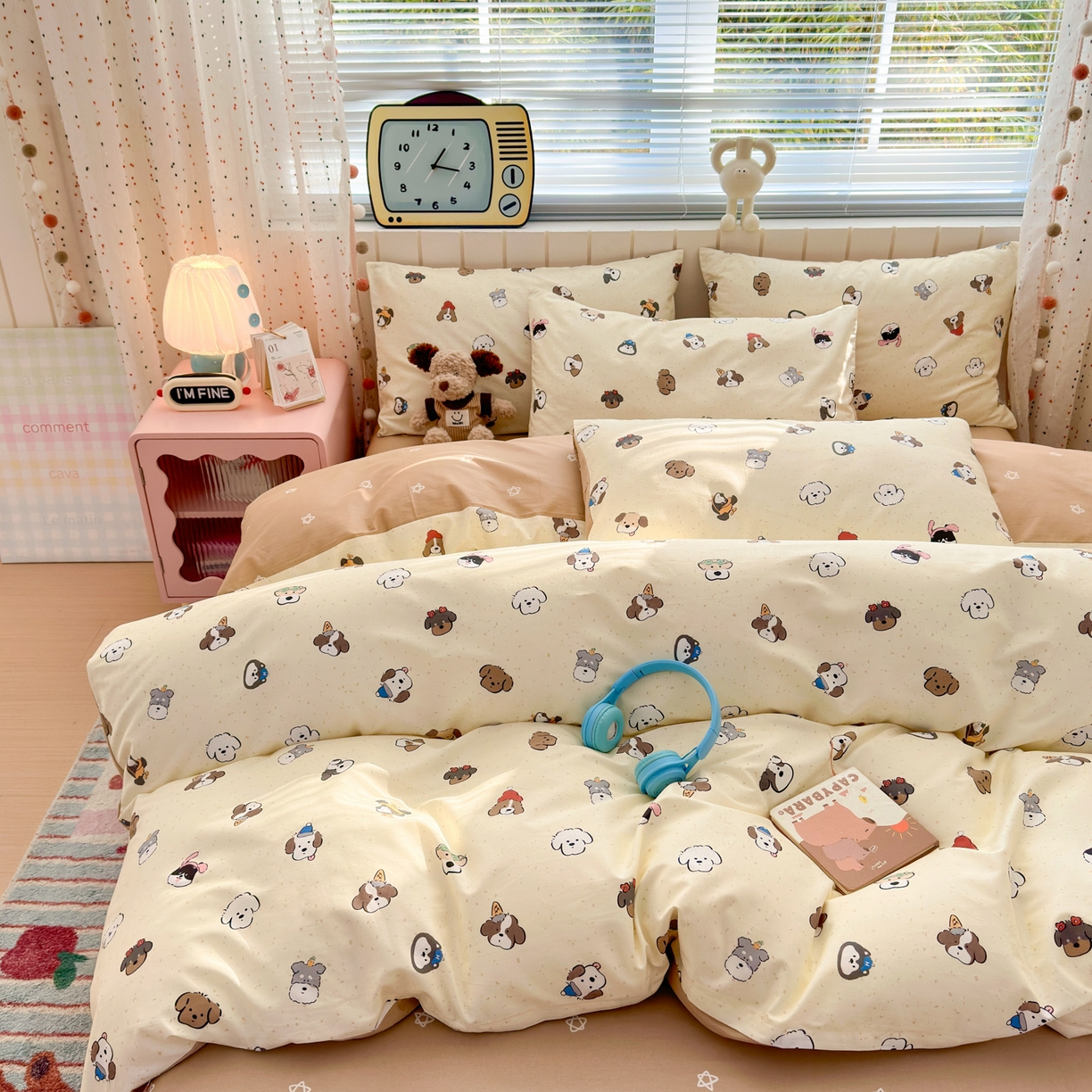 91家纺网 家纺一手货源 找家纺 清雅福 2026春夏新款INS小清新40支全棉13372四件套第一批 富贵狗