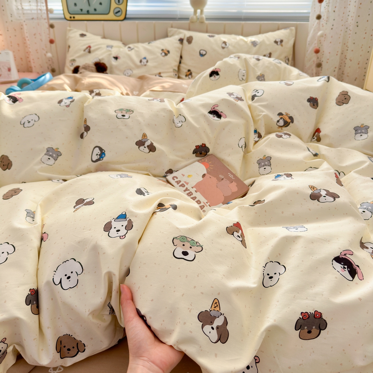 91家纺网 家纺一手货源 找家纺 清雅福 2026春夏新款INS小清新40支全棉13372四件套第一批 富贵狗