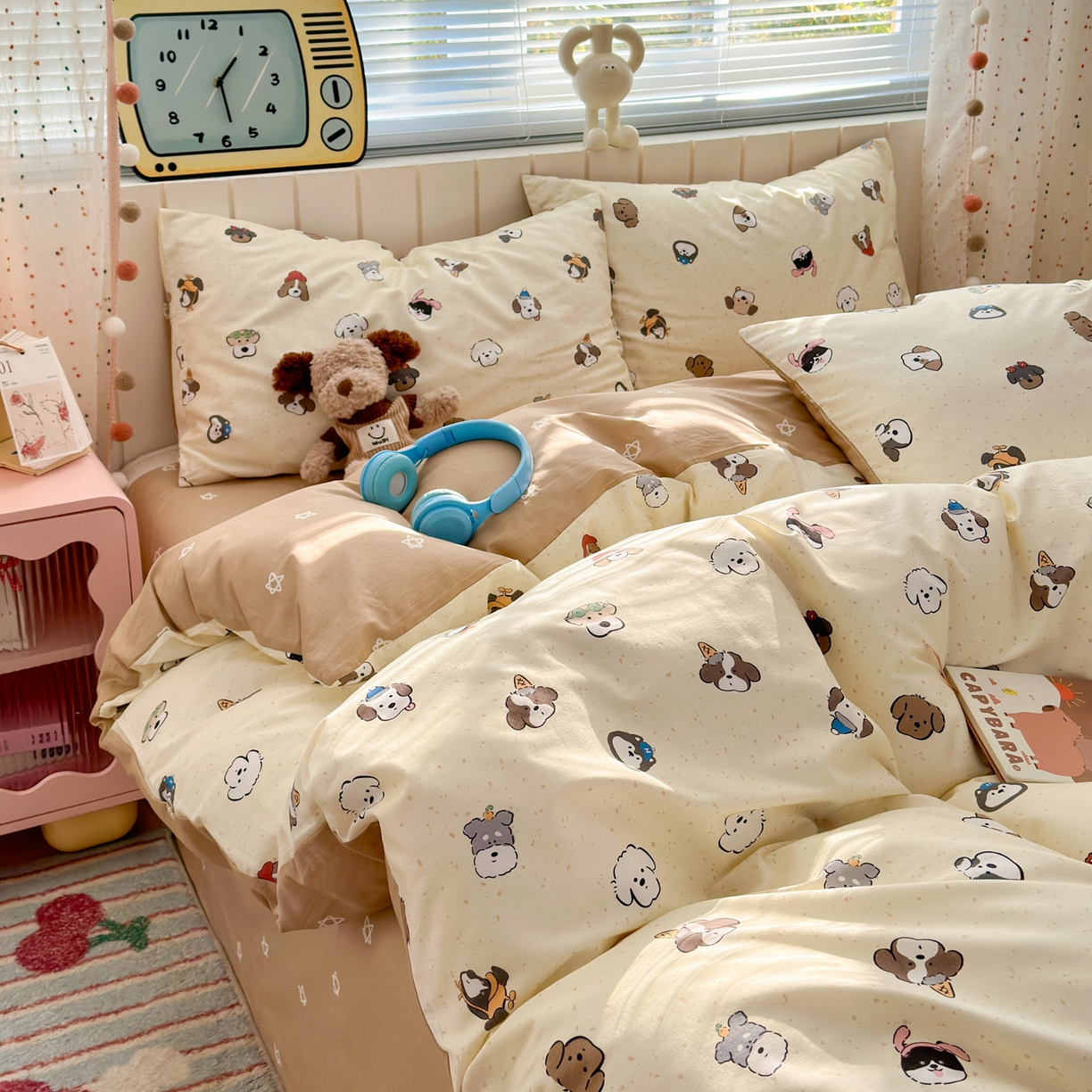 91家纺网 家纺一手货源 找家纺 清雅福 2026春夏新款INS小清新40支全棉13372四件套第一批 富贵狗