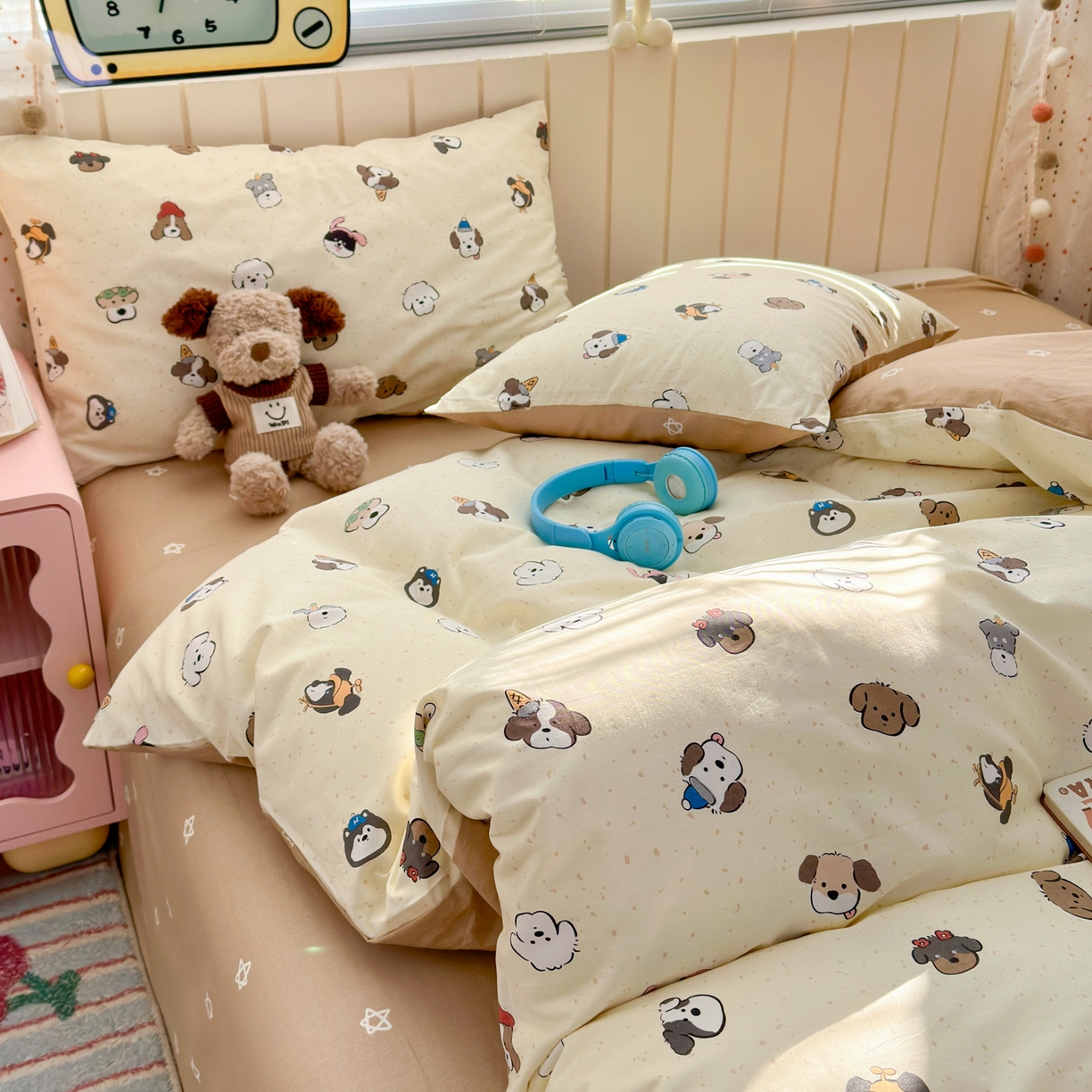 91家纺网 家纺一手货源 找家纺 清雅福 2026春夏新款INS小清新40支全棉13372四件套第一批 富贵狗