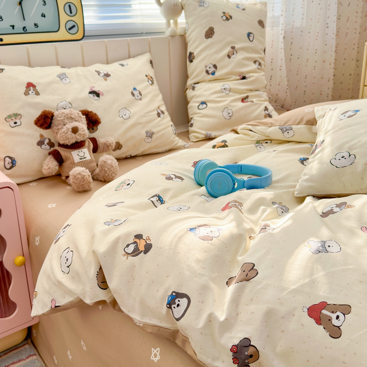 91家纺网 家纺一手货源 找家纺 清雅福 2026春夏新款INS小清新40支全棉13372四件套第一批 富贵狗