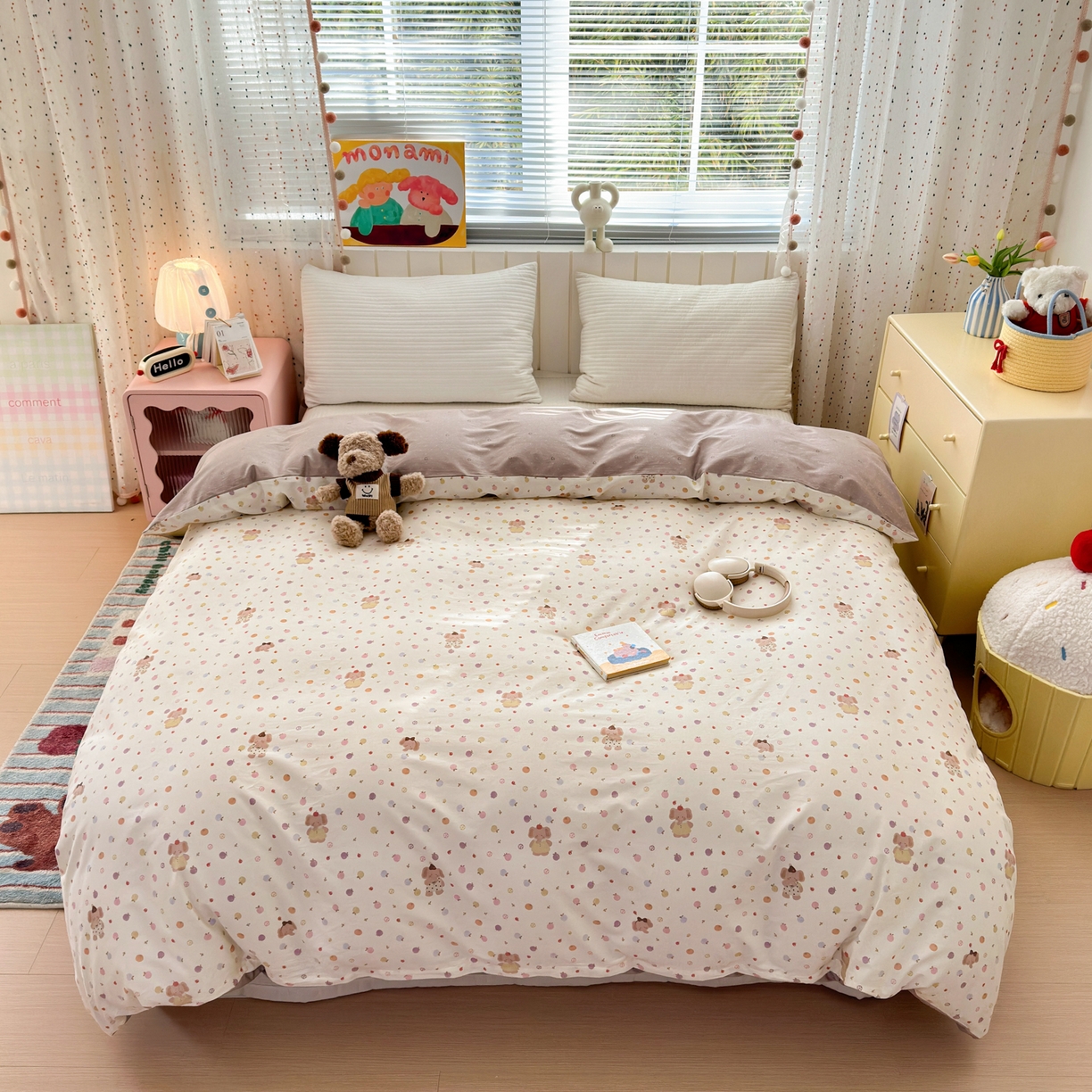 91家纺网 家纺一手货源 找家纺 清雅福 2026春夏新款INS小清新40支全棉13372四件套第一批 果子象