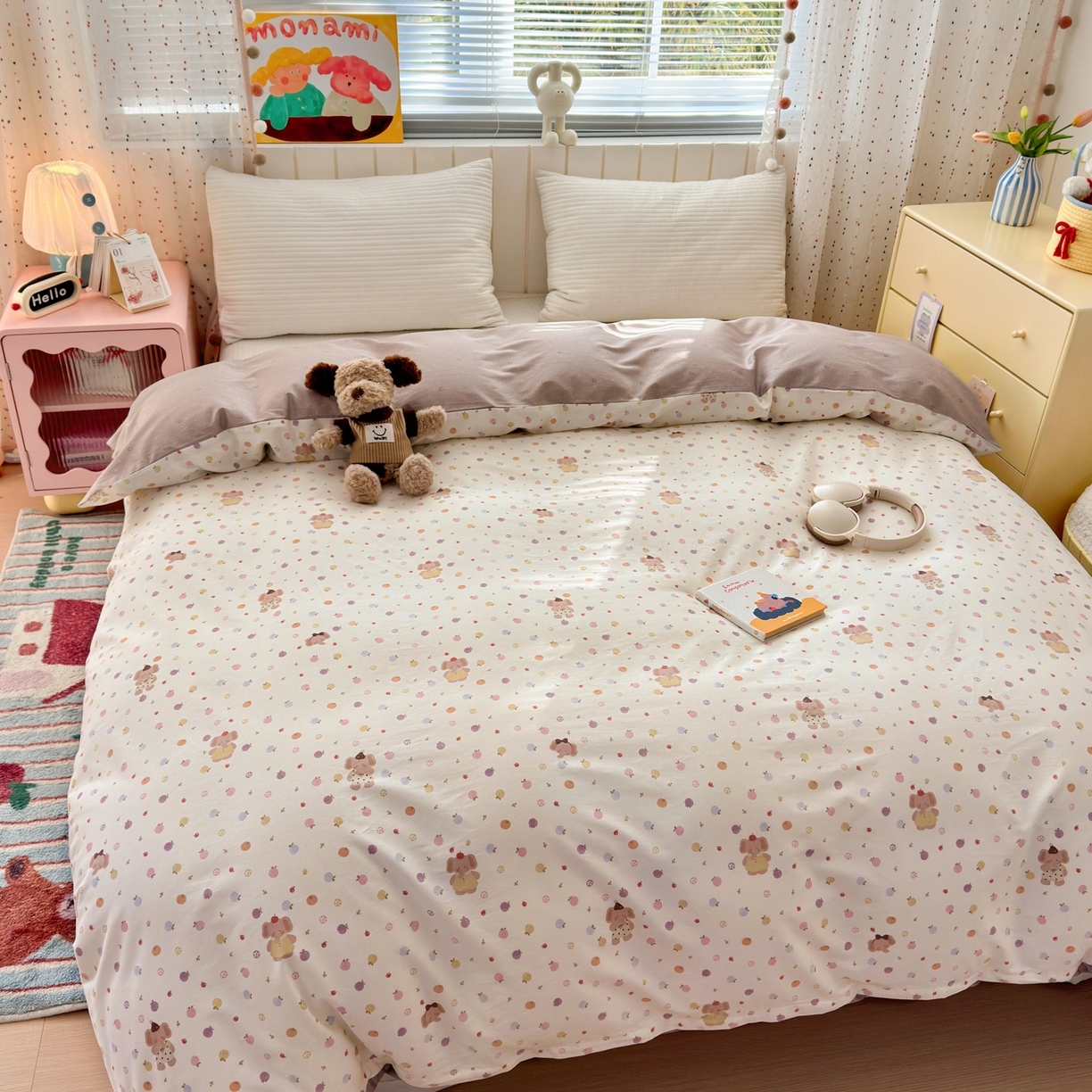 91家纺网 家纺一手货源 找家纺 清雅福 2026春夏新款INS小清新40支全棉13372四件套第一批 果子象