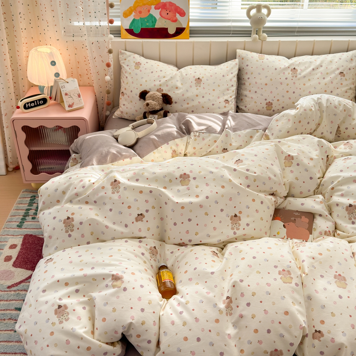 91家纺网 家纺一手货源 找家纺 清雅福 2026春夏新款INS小清新40支全棉13372四件套第一批 果子象